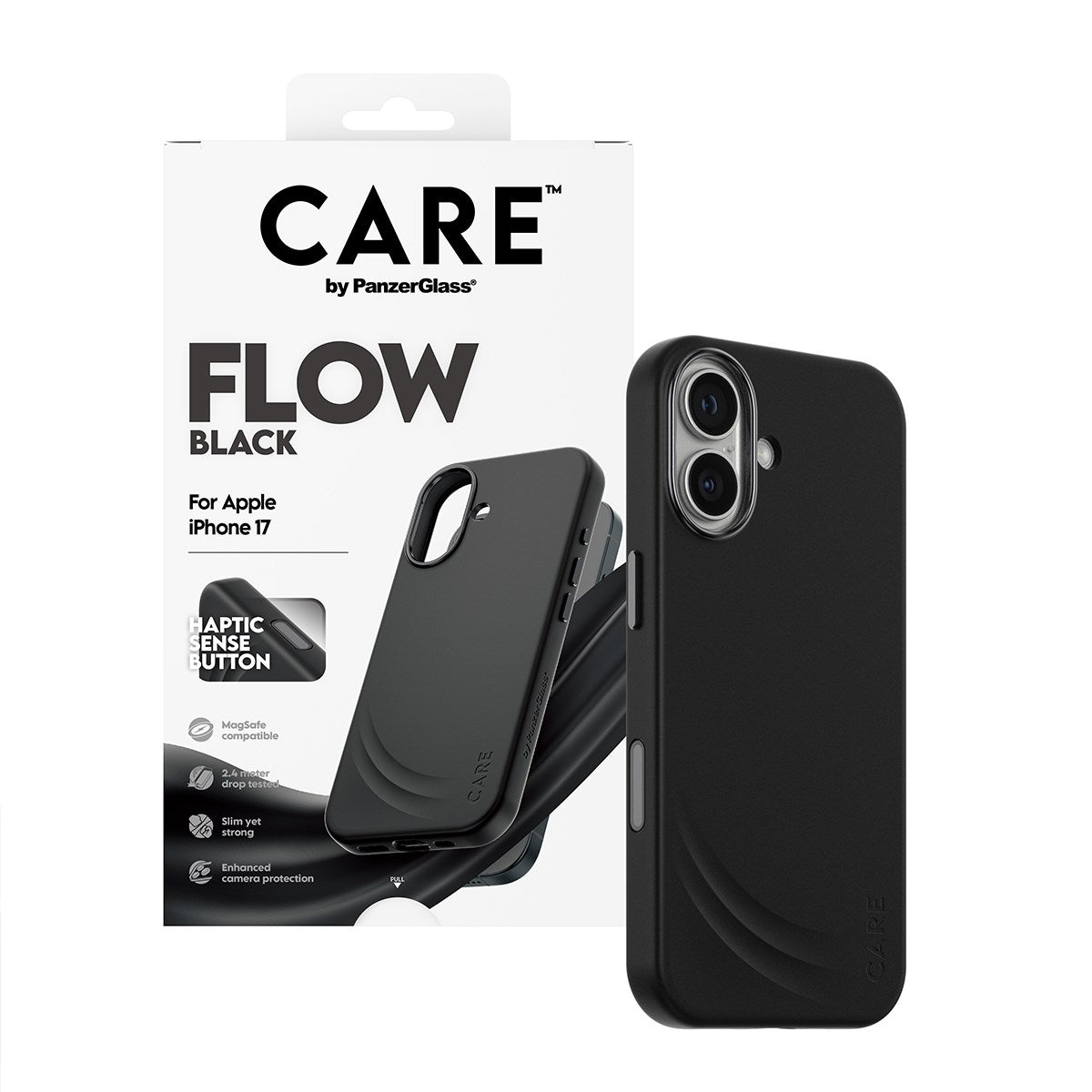 CARE by PanzerGlass® FLOW Case Black w. Haptic Button & MagSafe iPhone 17